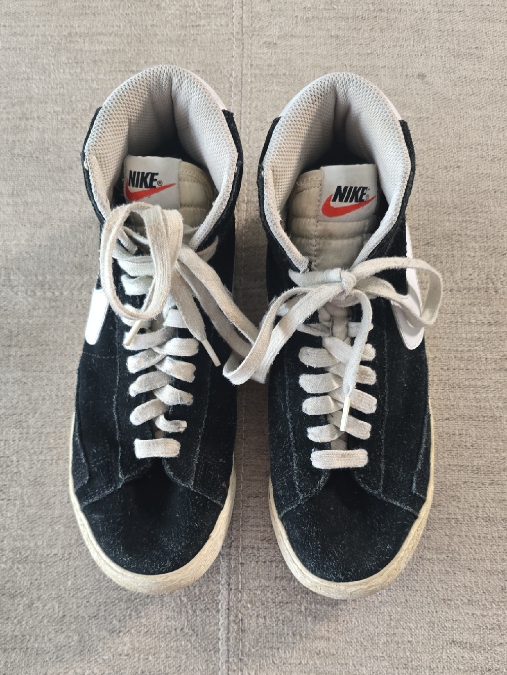 Nike Black & White Mid-Top Sneakers with Suede Upper 7Y